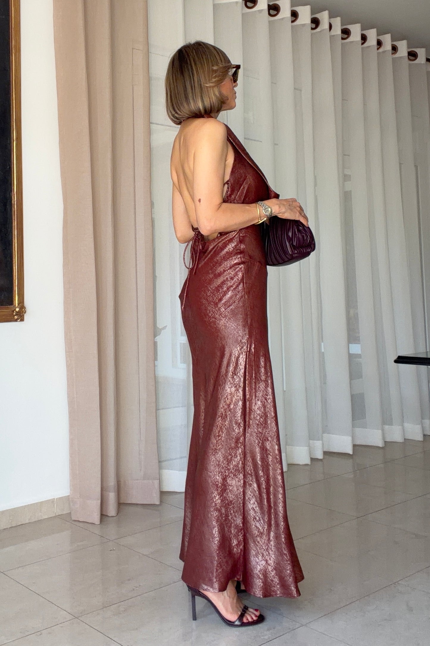 VESTIDO DRAPEADO METALICO