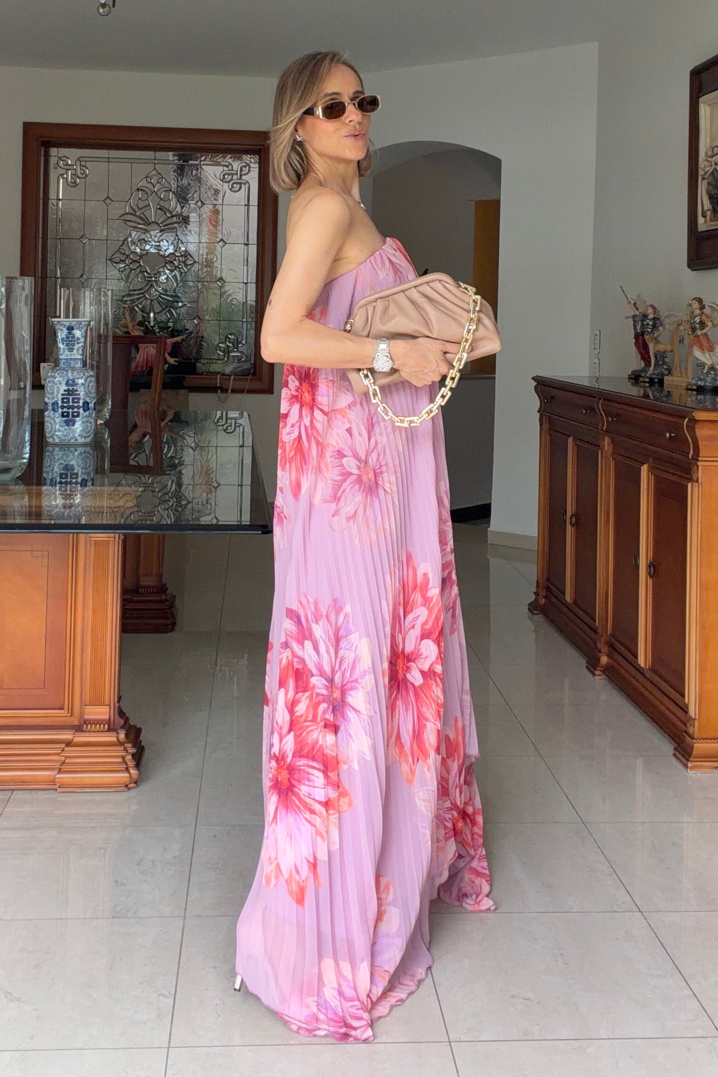 VESTIDO PLISADO BAJO ASIMETRICO
