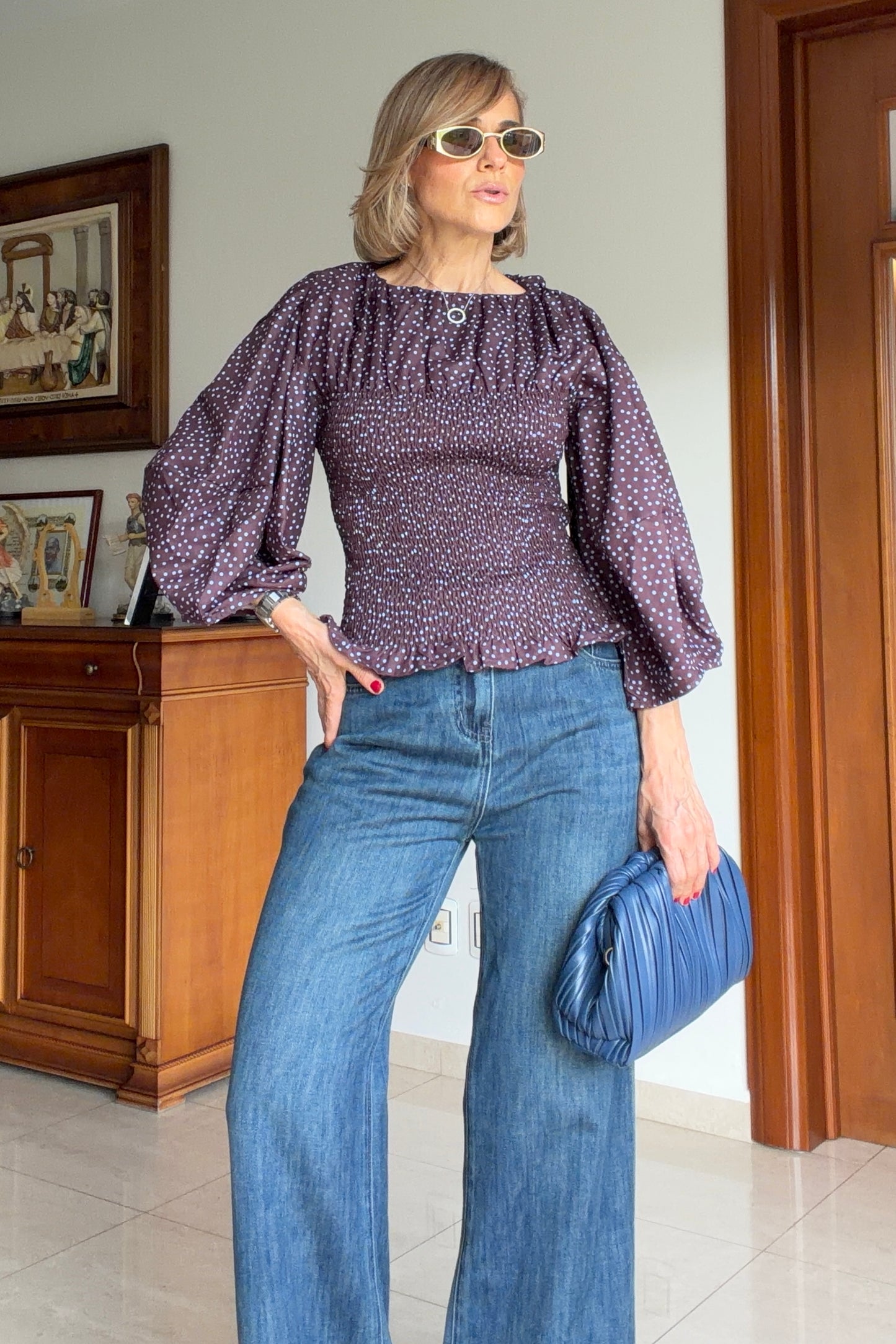 BLUSA PUNTOS & FRUNCIDO
