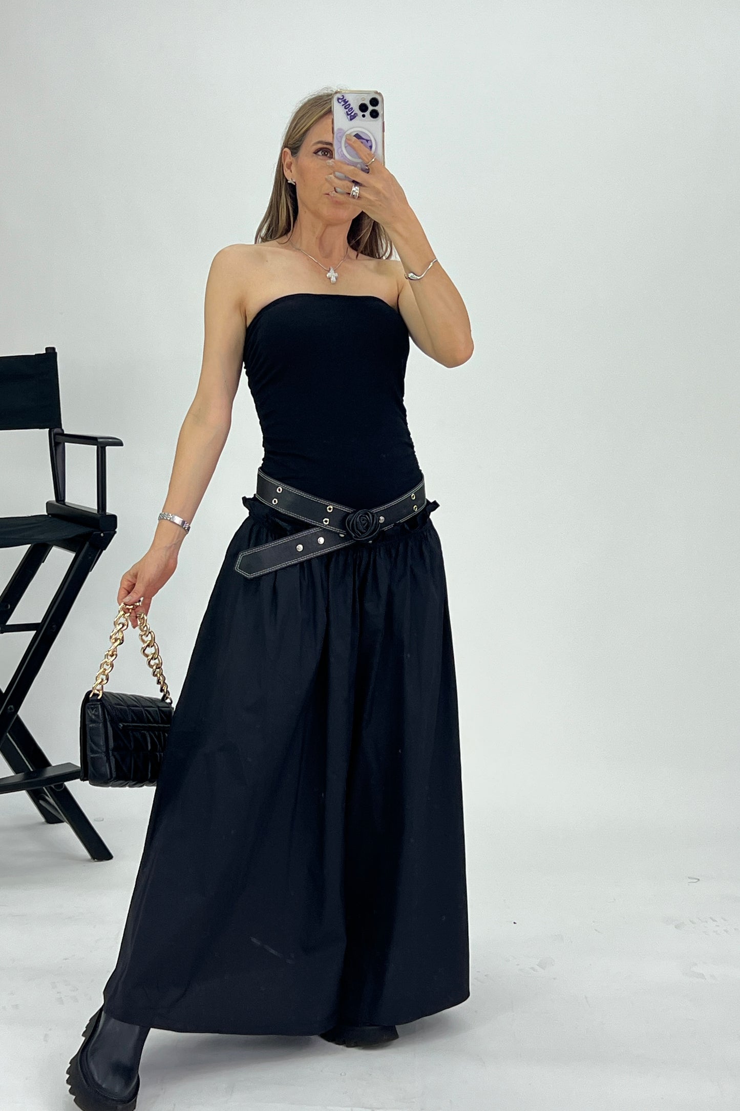 VESTIDO CINTURON CON ROSA