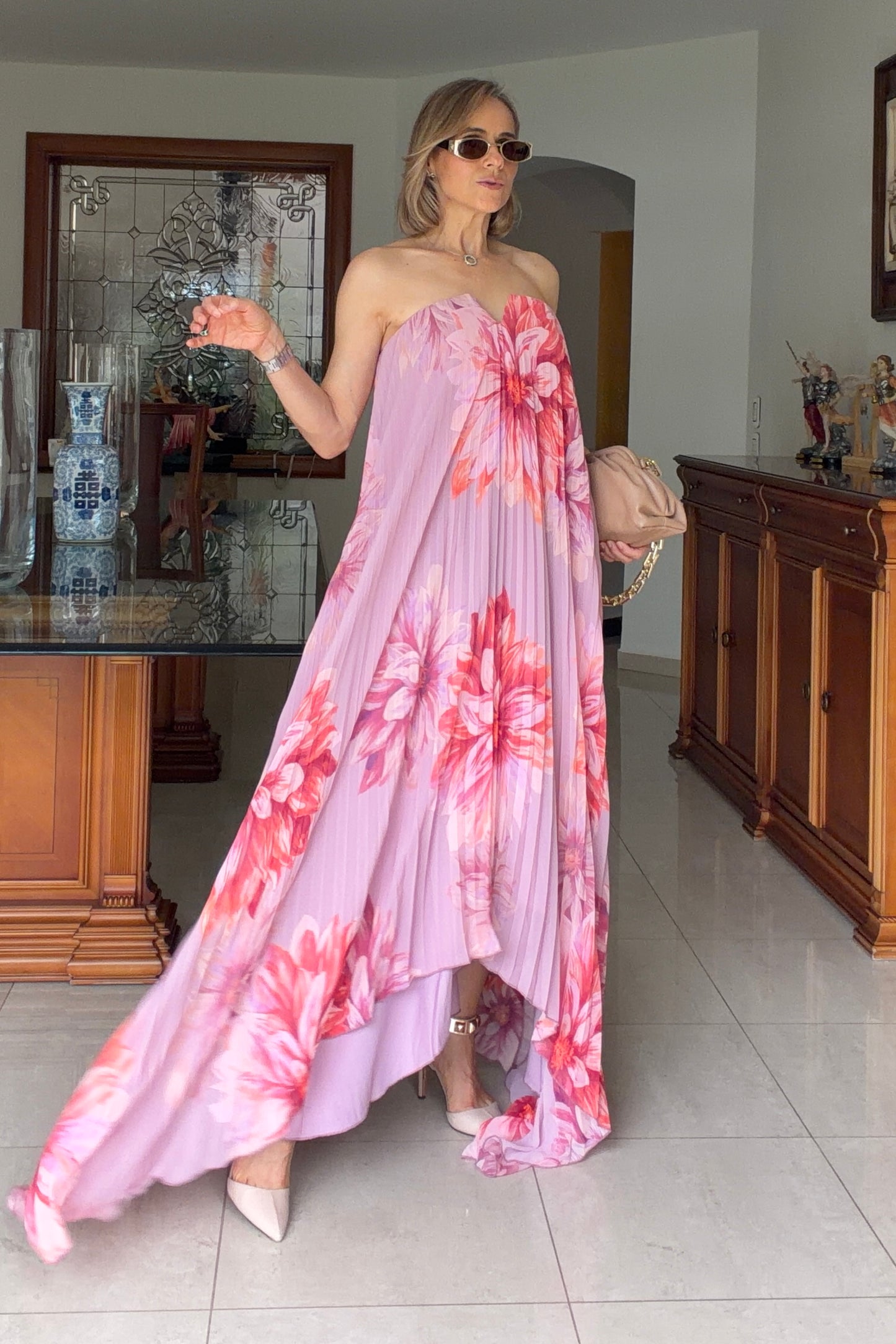 VESTIDO PLISADO BAJO ASIMETRICO
