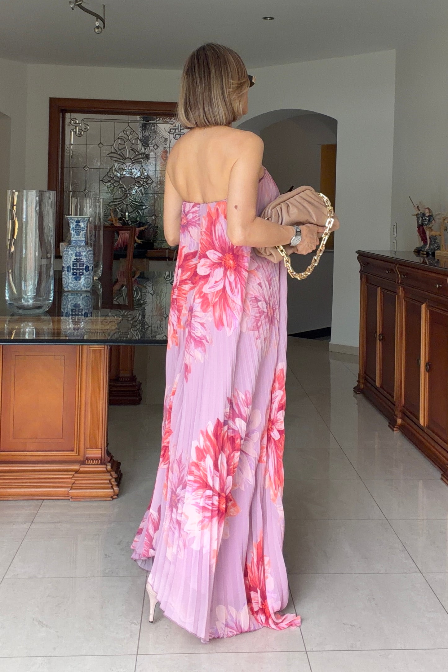 VESTIDO PLISADO BAJO ASIMETRICO