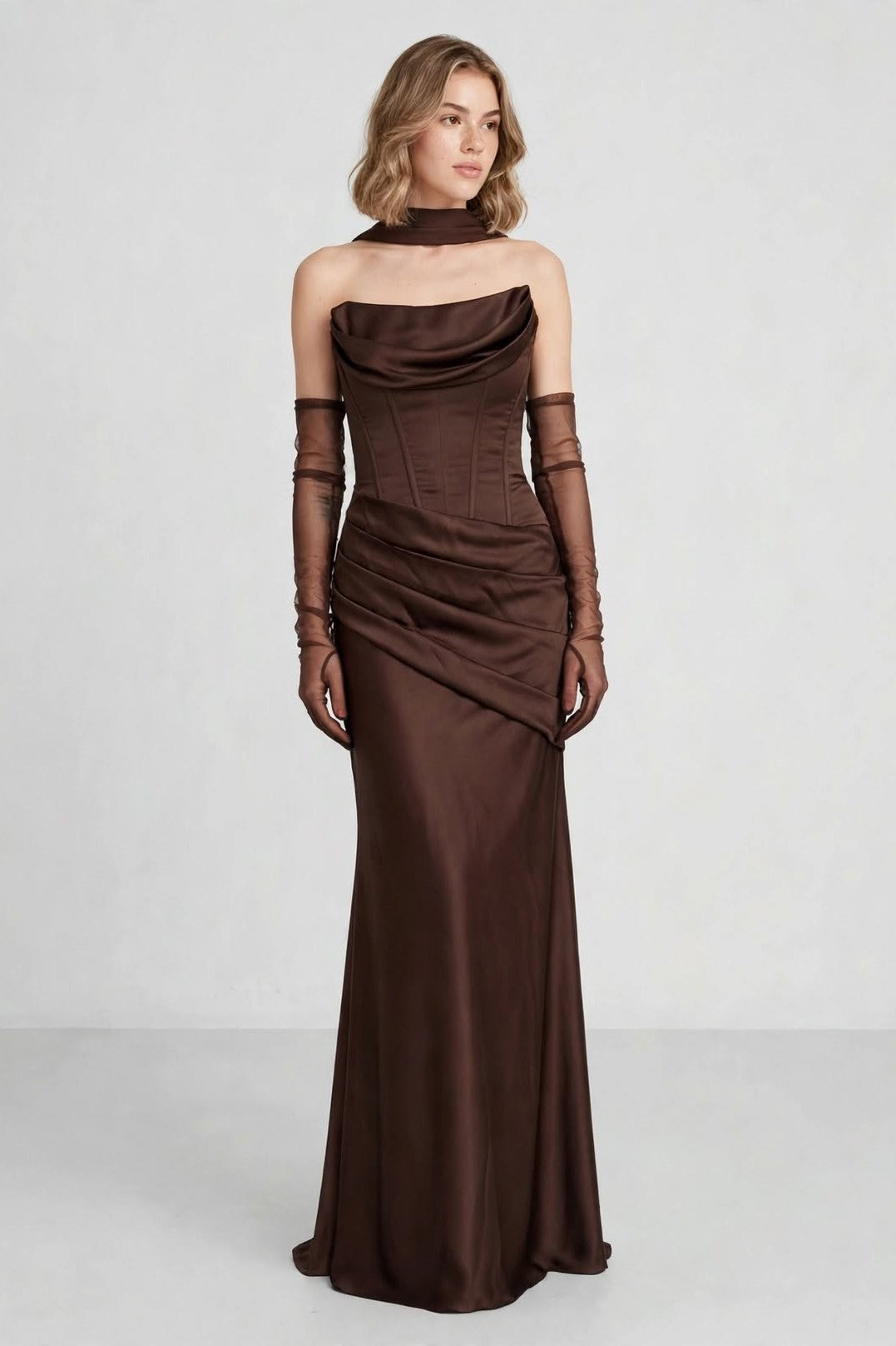VESTIDO SATIN & GUANTES