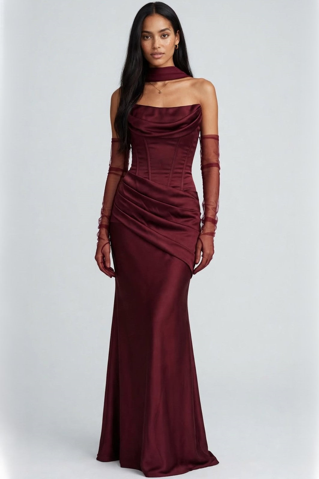 VESTIDO SATIN & GUANTES