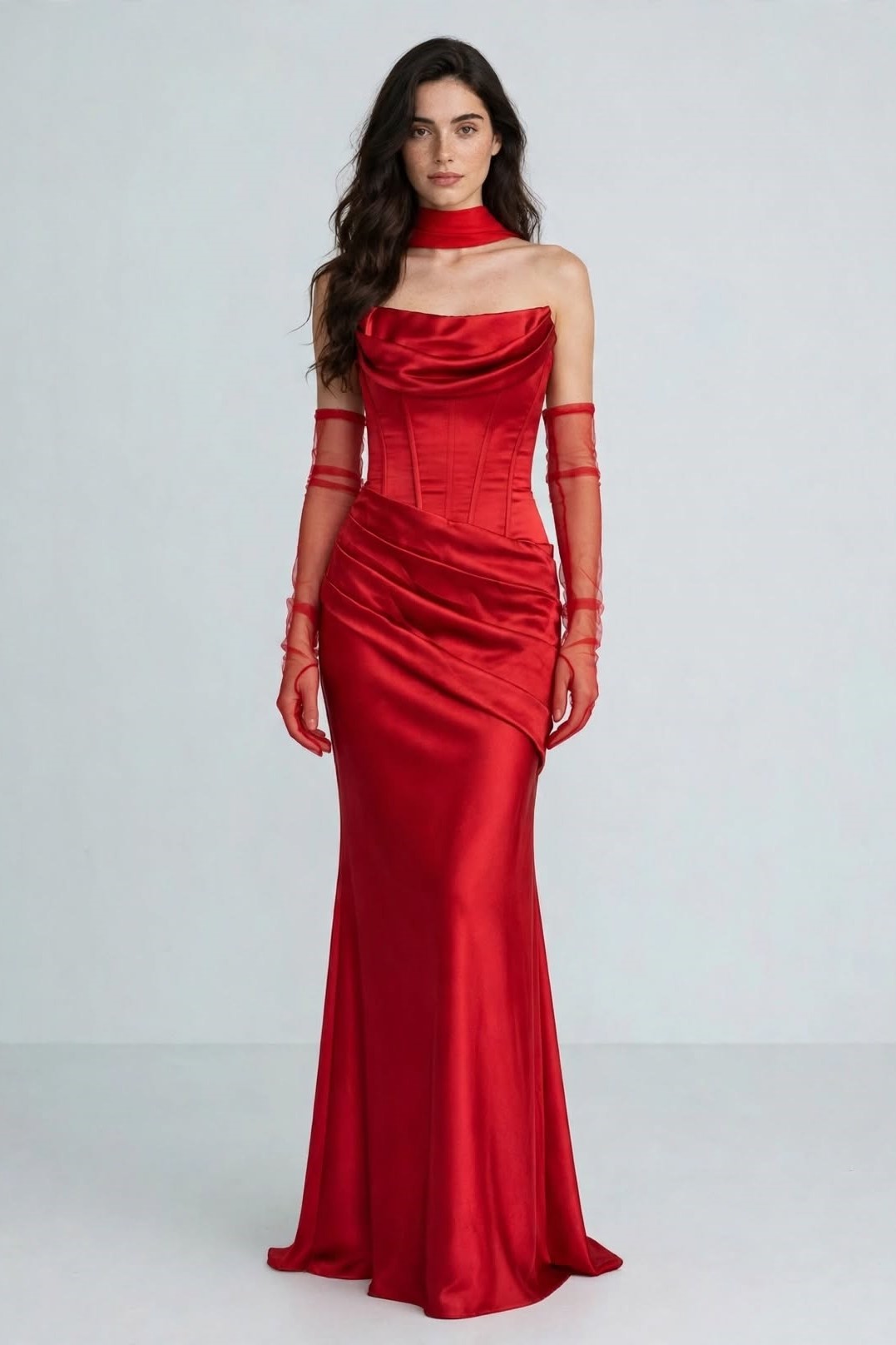 VESTIDO SATIN & GUANTES