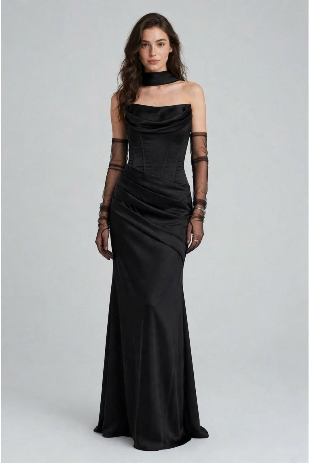 VESTIDO SATIN & GUANTES
