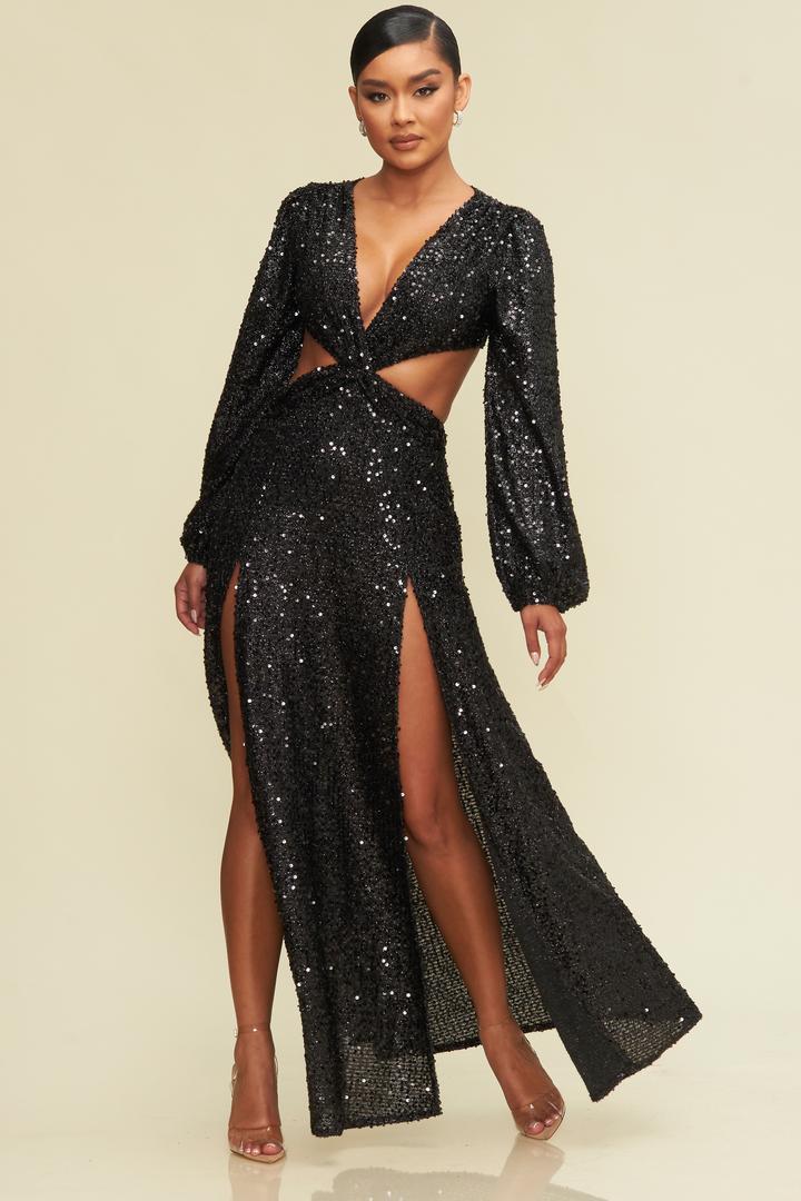 Load image into Gallery viewer, SEQUIN CUT OUT DRESS
