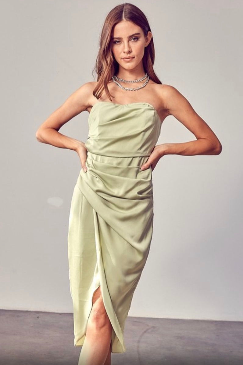 Load image into Gallery viewer, SATIN STRAPLESS DRESS

