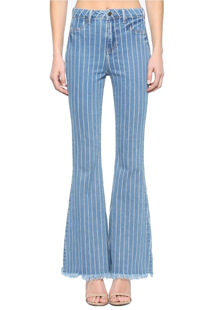 STRIPED FLARED JEANS