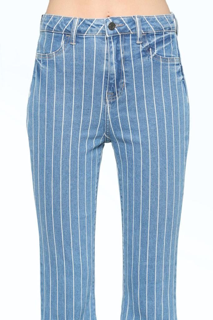 STRIPED FLARED JEANS