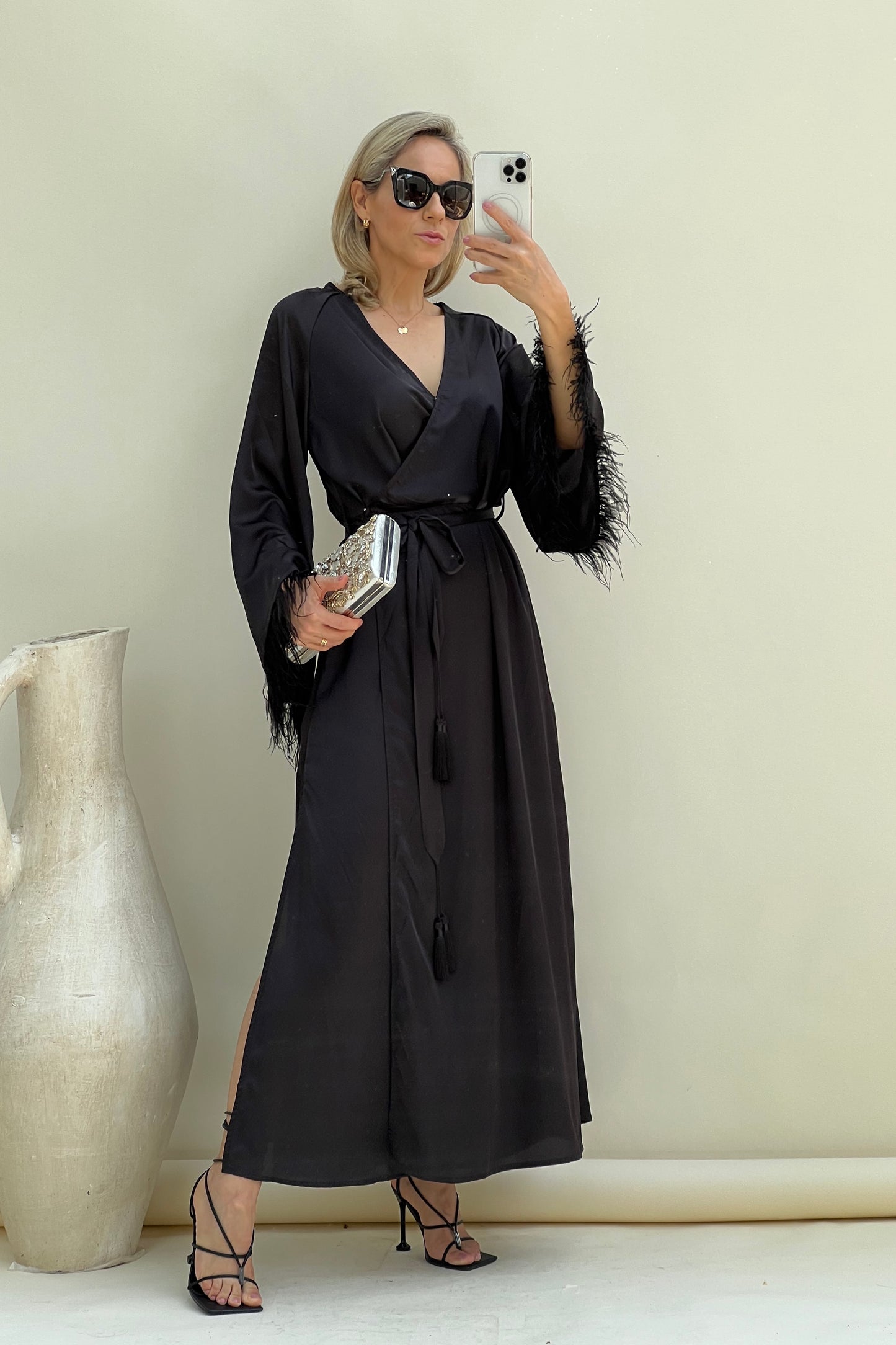 MAXI VESTIDO PLUMAS